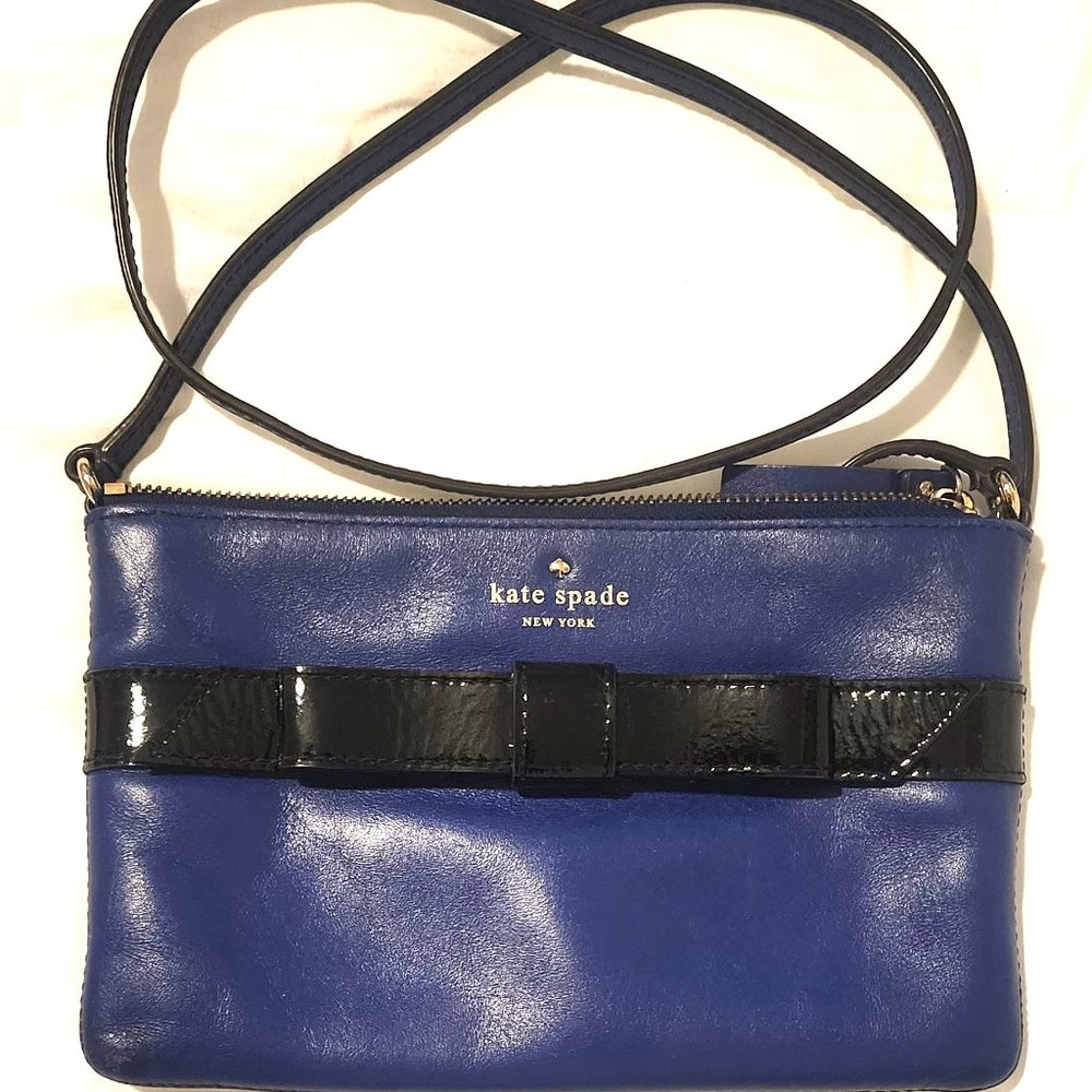 Kate Spade Janelle Cobalt Blue w/ Black Patent Leather Bow Crossbody